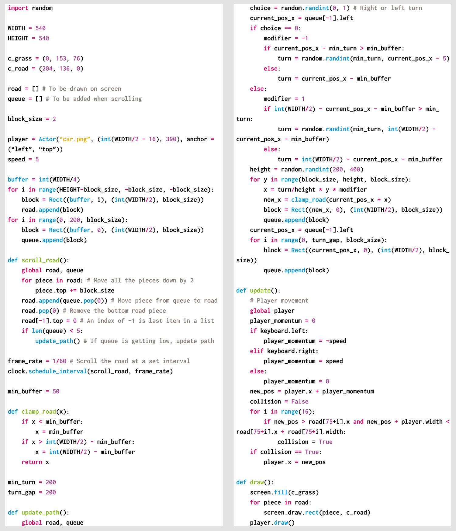 Our rolling road Python code