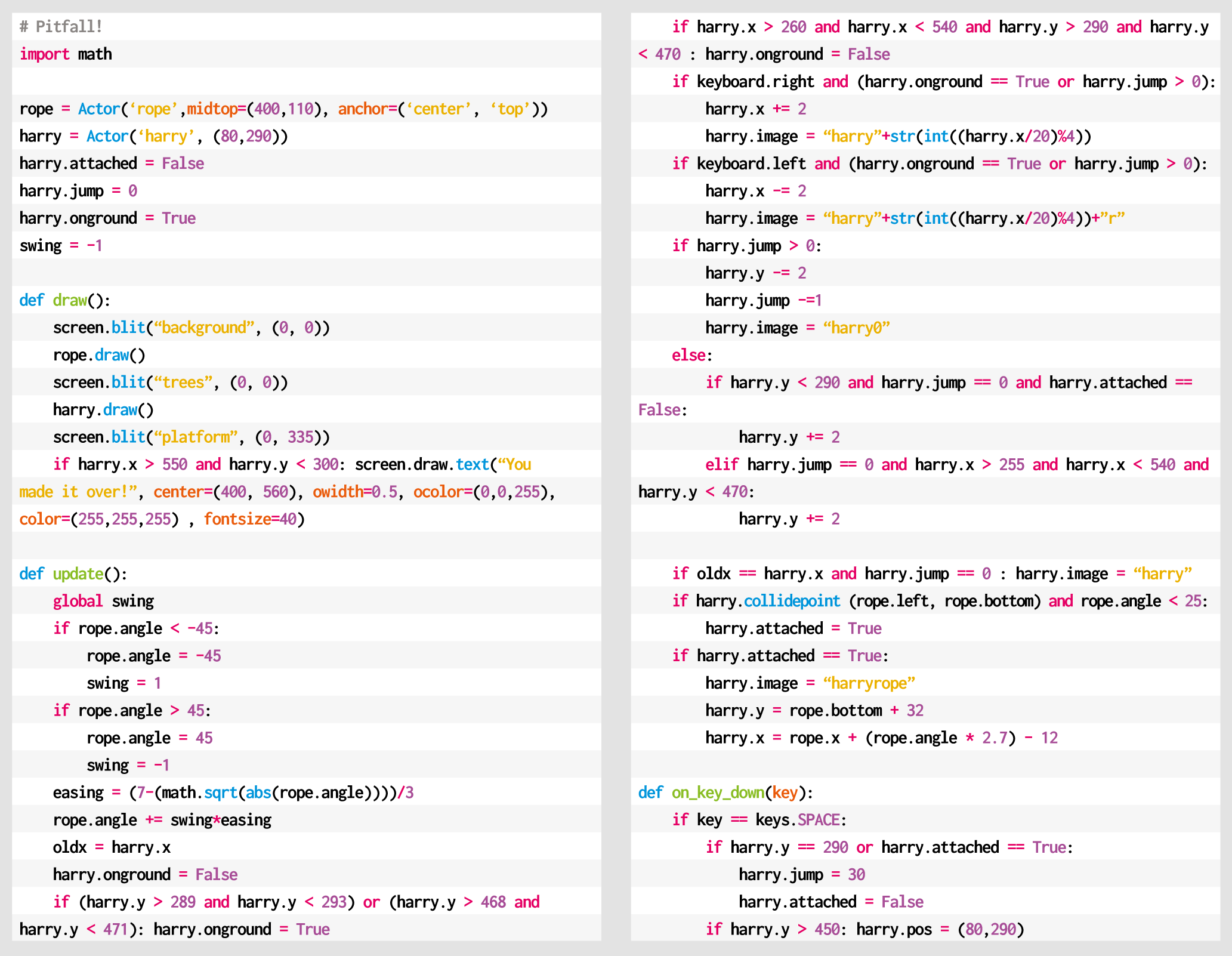 Pitfall Python code