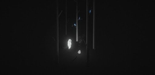 Starman mobile game image depicting Starman, a bright glowing individual, standing in a dark forest